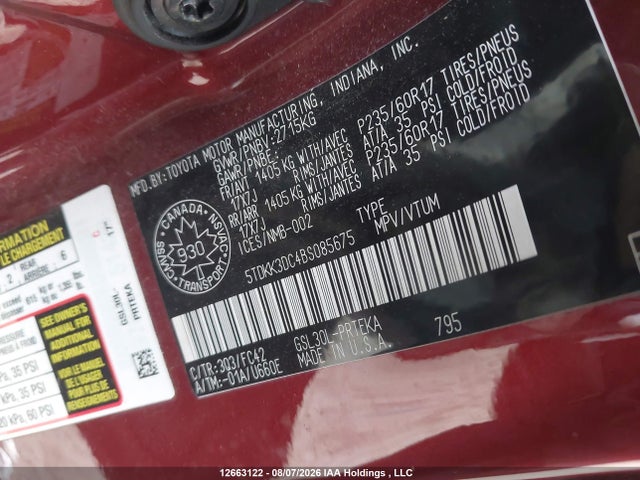 Продажа на аукционе авто 2011 Toyota Sienna Le 8 Passenger, vin: 5TDKK3DC4BS085675, номер лота: 12663122