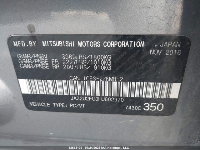 Продажа на аукционе авто 2017 Mitsubishi Lancer Es, vin: JA32U2FU0HU602970, номер лота: 12663136