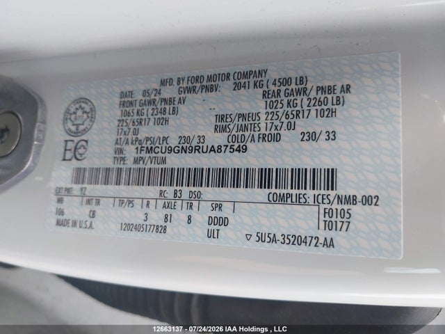 Ford Escape Active 2024 1FMCU9GN9RUA87549 Image 9
