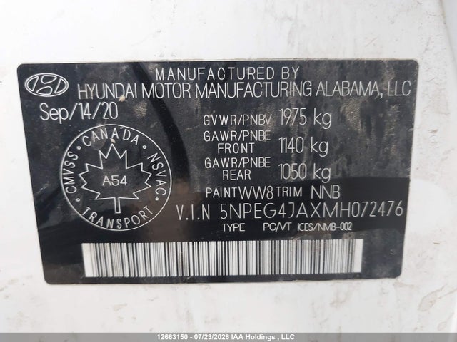 Продажа на аукционе авто 2021 Hyundai Sonata Preferred, vin: 5NPEG4JAXMH072476, номер лота: 12663150