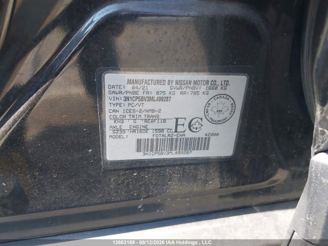 Продажа на аукционе авто 2021 Nissan Kicks, vin: 3N1CP5BV3ML499287, номер лота: 12663169