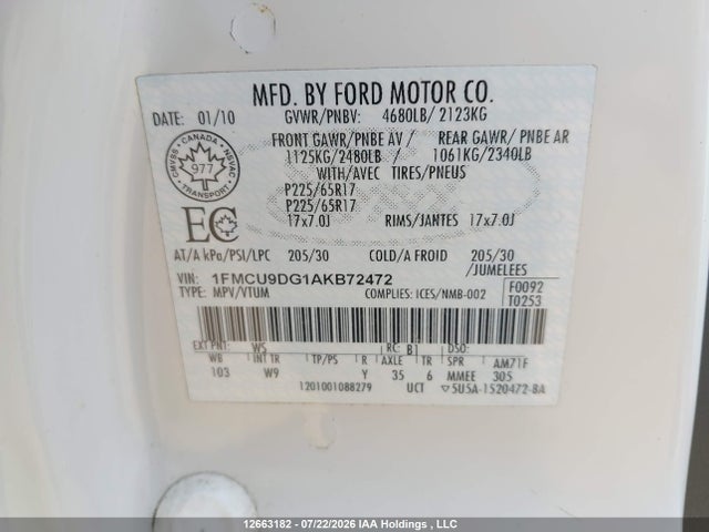Aukcja sprzedaży 2010 Ford Escape Xlt, vin: 1FMCU9DG1AKB72472, numer aukcji: 12663182