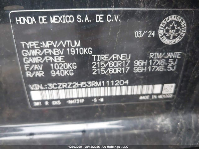 Aukcja sprzedaży 2024 Honda Hr-v Sport, vin: 3CZRZ2H53RM111204, numer aukcji: 12663200