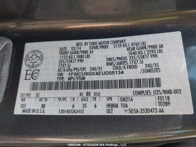 Ford Escape 2014 1FMCU9GX4EUD05134 Image 9
