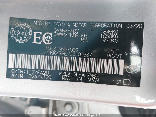 Toyota Corolla 2020 JTNK4RBE7L3100587 Image 19