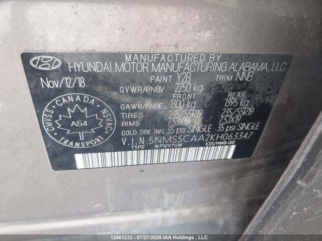 Hyundai Santa Fe Ultimate 2.0 2019 5NMS5CAA2KH063347 Image 9