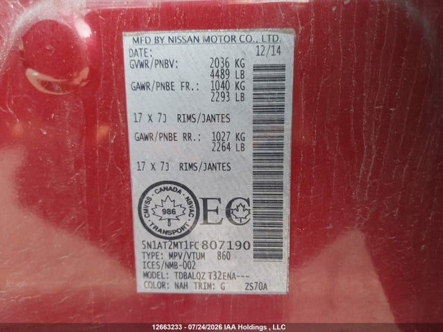 Nissan Rogue 2015 5N1AT2MT1FC807190 Image 9