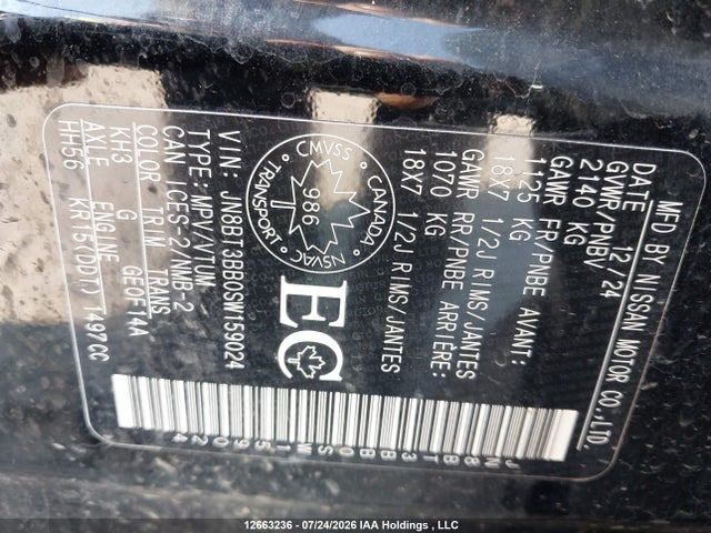 Продаж на аукціоні авто 2025 Nissan Rogue Sv/rock Creek, vin: JN8BT3BB0SW159024, номер лоту: 12663236