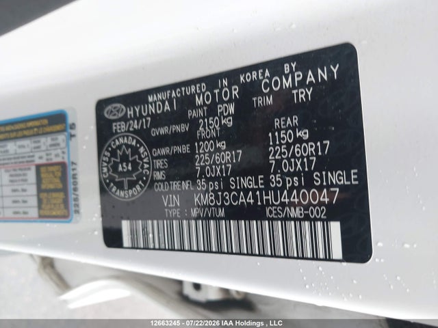 2017 Hyundai Tucson Limited/sport And Eco/se მანქანა იყიდება აუქციონზე, vin: KM8J3CA41HU440047, აუქციონის ნომერი: 12663245