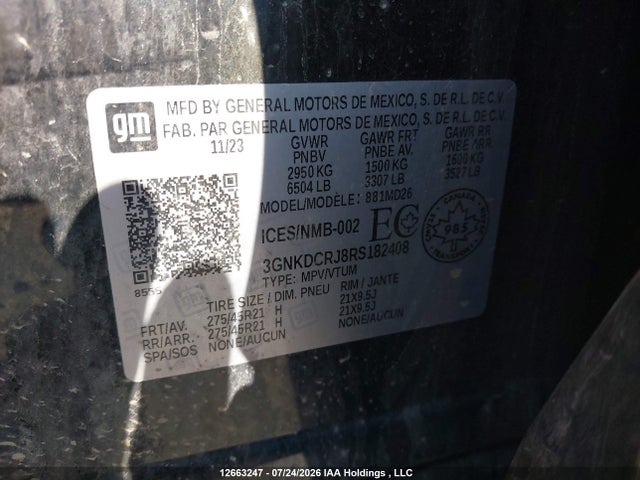 12663247 :رقم المزاد ، 3GNKDCRJ8RS182408 vin ، 2024 Chevrolet Blazer Ev Rs Eawd مزاد بيع