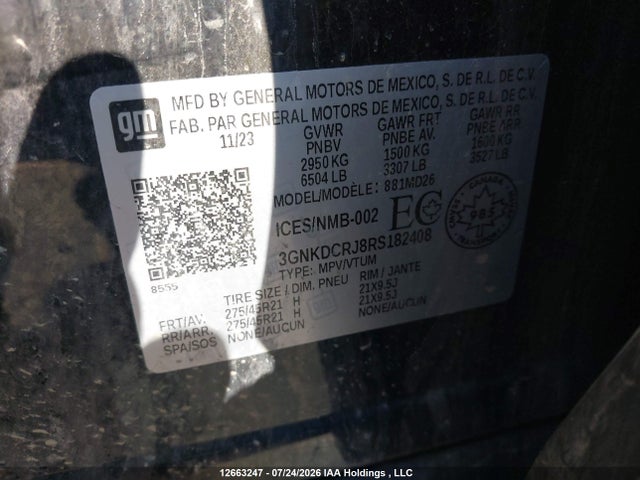 12663247 :رقم المزاد ، 3GNKDCRJ8RS182408 vin ، 2024 Chevrolet Blazer Ev Rs Eawd مزاد بيع