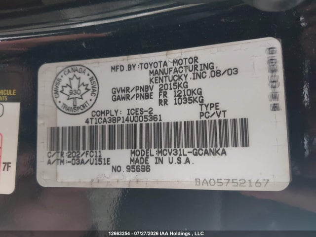 Продаж на аукціоні авто 2004 Toyota Camry Solara Se/sle, vin: 4T1CA38P14U005361, номер лоту: 12663254