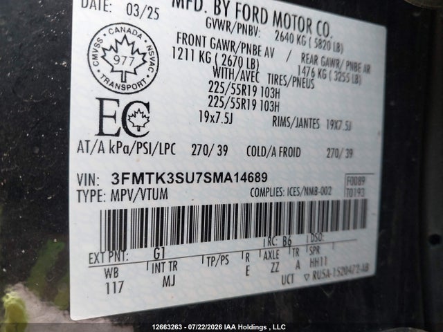 Продаж на аукціоні авто 2025 Ford Mustang Mach-e Premium, vin: 3FMTK3SU7SMA14689, номер лоту: 12663263