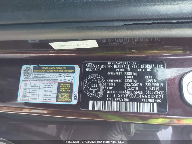 KIA Sorento 2.0l Sx 2016 5XYPKDA14GG038021 Image 20