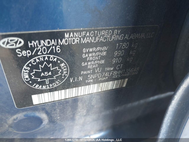 Hyundai Elantra 2017 5NPD74LF8HH135648 Image 9