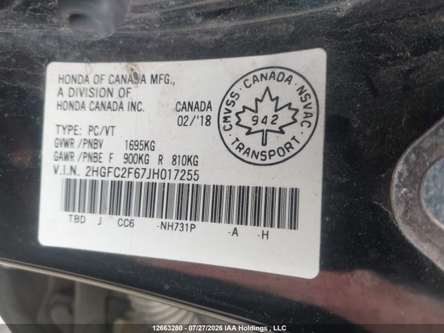 Honda CIVIC SE 2018 2HGFC2F67JH017255 Image 9