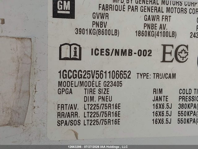 2006 Chevrolet Express G2500 მანქანა იყიდება აუქციონზე, vin: 1GCGG25V561106652, აუქციონის ნომერი: 12663286