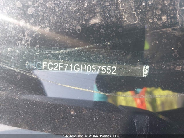 Продажа на аукционе авто 2016 Honda Civic Ex, vin: 2HGFC2F71GH037552, номер лота: 12663292