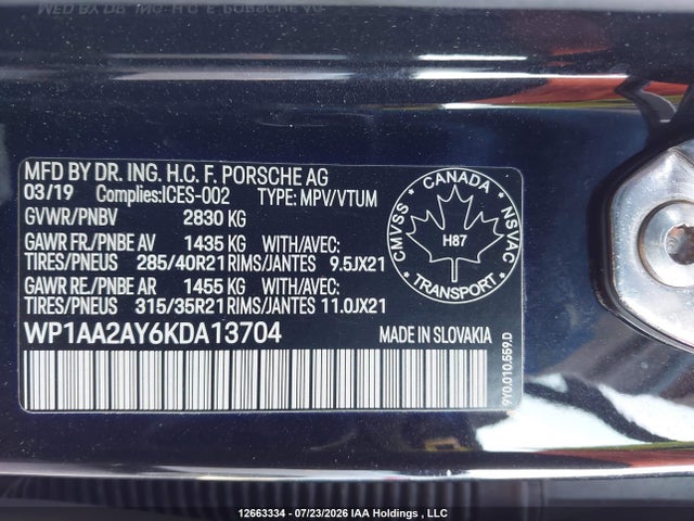 Porsche Cayenne 2019 WP1AA2AY6KDA13704 Image 9
