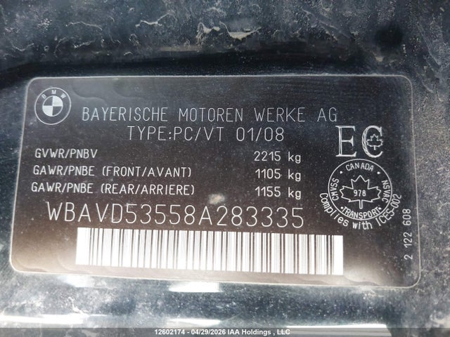 Продаж на аукціоні авто 2008 Bmw 335xi, vin: WBAVD53558A283335, номер лоту: 12602174