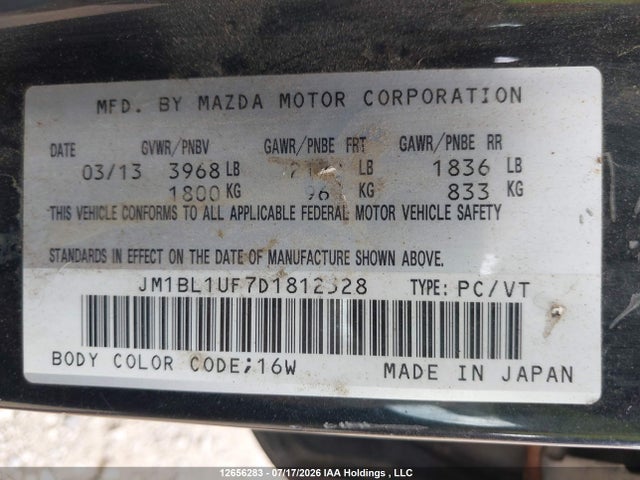 Aukcja sprzedaży 2013 Mazda Mazda3 Gx, vin: JM1BL1UF7D1812528, numer aukcji: 12656283