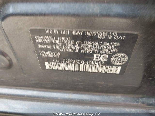 12643274 :رقم المزاد ، JF2GPABCXHH240453 vin ، 2017 Subaru Crosstrek Sport/touring مزاد بيع