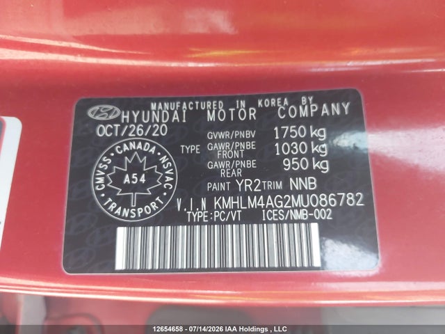 12654658 :رقم المزاد ، KMHLM4AG2MU086782 vin ، 2021 Hyundai Elantra Preferred Ivt مزاد بيع