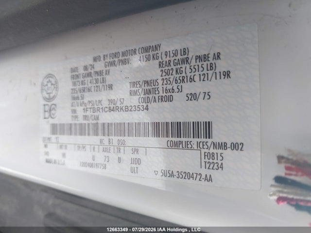 Ford Transit T-250 2024 1FTBR1C84RKB23534 Image 9