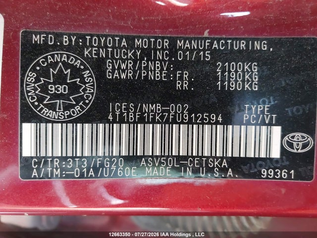 4T1BF1FK7FU912594 Toyota CAMRY SE