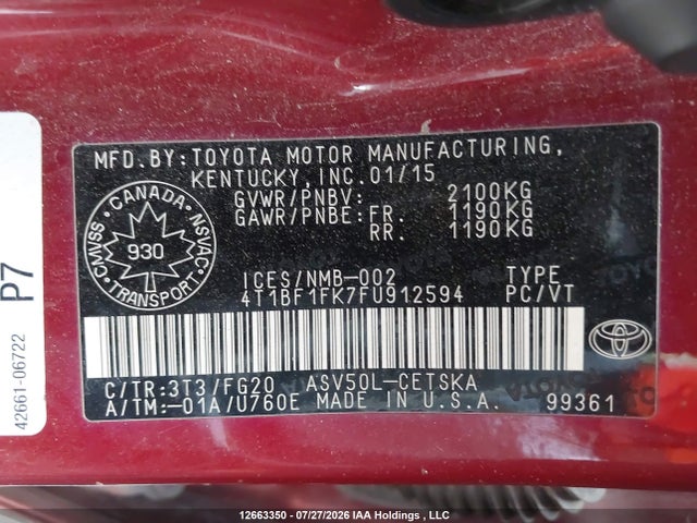 4T1BF1FK7FU912594 Toyota CAMRY SE