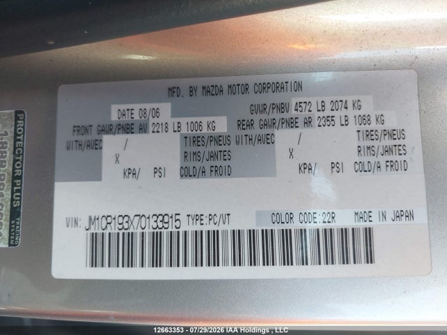 Продажа на аукционе авто 2007 Mazda 5, vin: JM1CR193X70133915, номер лота: 12663353