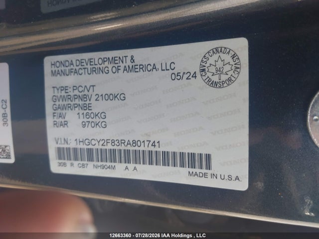 1HGCY2F83RA801741 Honda Accord Touring Hybrid