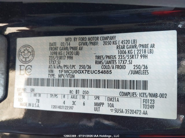 Ford ESCAPE SE 2014 1FMCU0GX7EUC54885 Image 9