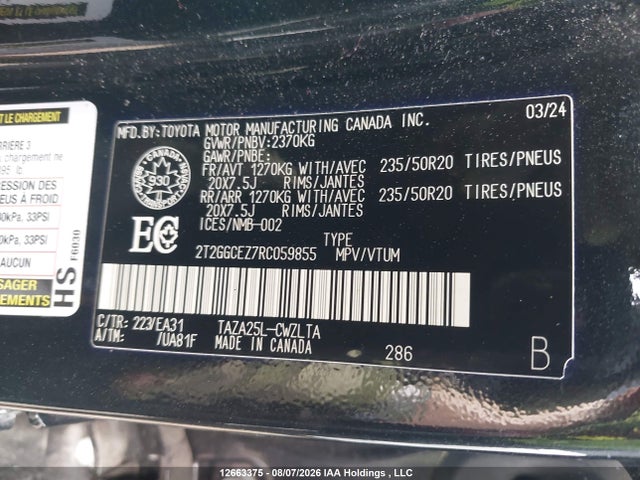 Продажа на аукционе авто 2024 Lexus Nx 350, vin: 2T2GGCEZ7RC059855, номер лота: 12663375