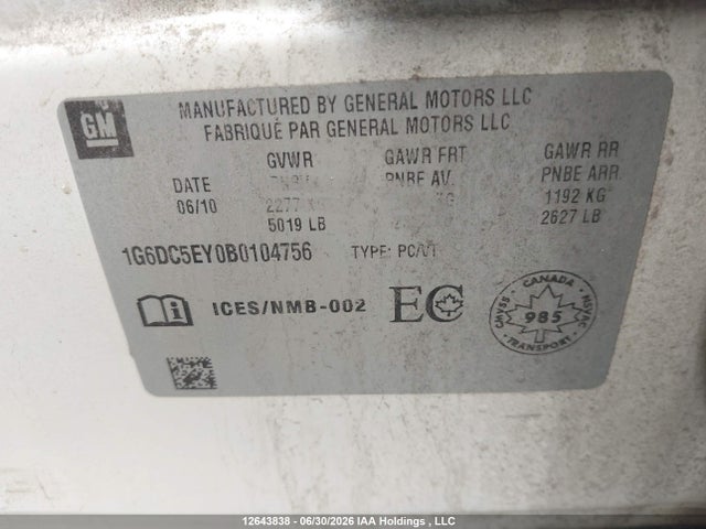 Aukcja sprzedaży 2011 Cadillac Cts, vin: 1G6DC5EY0B0104756, numer aukcji: 12643838