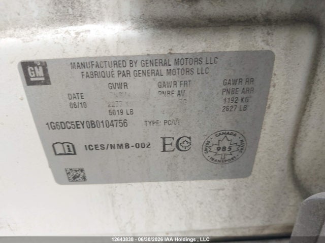 Aukcja sprzedaży 2011 Cadillac Cts, vin: 1G6DC5EY0B0104756, numer aukcji: 12643838
