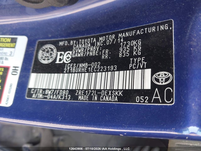 2014 Toyota Corolla S მანქანა იყიდება აუქციონზე, vin: 2T1BURHE1EC223193, აუქციონის ნომერი: 12643906