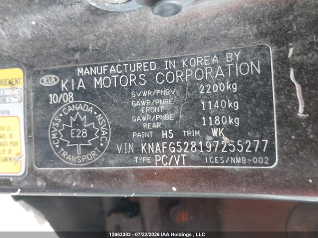 Aukcja sprzedaży 2009 Kia Rondo Lx/ex, vin: KNAFG528197255277, numer aukcji: 12663382