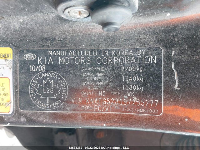 Aukcja sprzedaży 2009 Kia Rondo Lx/ex, vin: KNAFG528197255277, numer aukcji: 12663382
