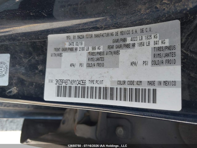 Mazda Mazda3 Gx 2019 3MZBPAB7XKM104058 Image 9