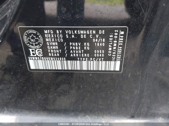 Aukcja sprzedaży 2019 Volkswagen Jetta Highline, vin: 3VWW57BU6KM024806, numer aukcji: 12663383