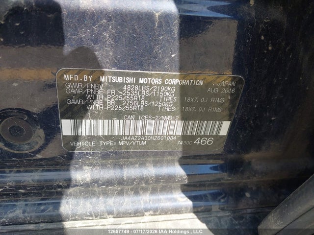 Aukcja sprzedaży 2017 Mitsubishi Outlander Es, vin: JA4AZ2A30HZ601084, numer aukcji: 12657749