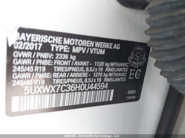 Продаж на аукціоні авто 2017 Bmw X3 Xdrive35i, vin: 5UXWX7C36H0U44594, номер лоту: 12663393