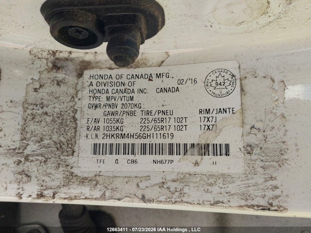 Продажа на аукционе авто 2016 Honda Cr-v Ex, vin: 2HKRM4H56GH111619, номер лота: 12663411