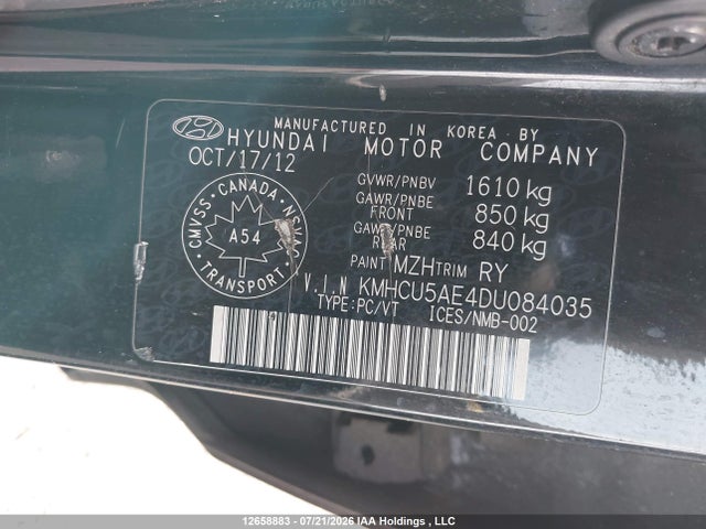 12658883 :رقم المزاد ، KMHCU5AE4DU084035 vin ، 2013 Hyundai Accent Gls مزاد بيع