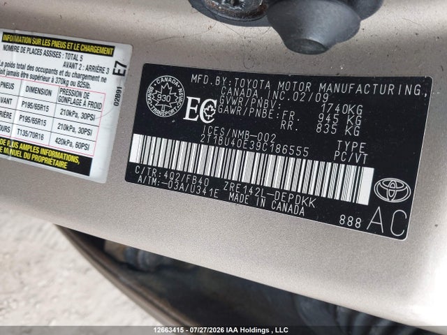 Продажа на аукционе авто 2009 Toyota Corolla S/le/xle, vin: 2T1BU40E39C186555, номер лота: 12663415