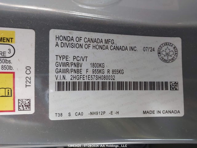 2025 Honda Civic Si Si მანქანა იყიდება აუქციონზე, vin: 2HGFE1E57SH080032, აუქციონის ნომერი: 12663425