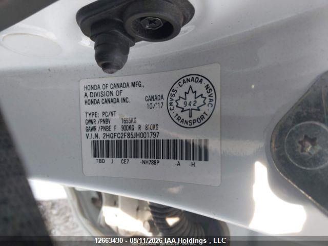 Honda CIVIC EX 2018 2HGFC2F85JH001797 Image 10