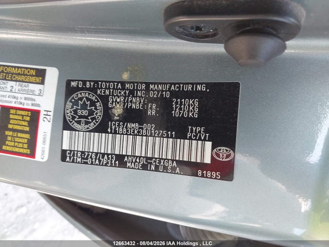 2011 Toyota Camry Hybrid მანქანა იყიდება აუქციონზე, vin: 4T1BB3EK3BU127511, აუქციონის ნომერი: 12663432