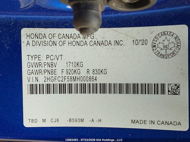 Honda Civic Lx 2021 2HGFC2F58MH000864 Image 9